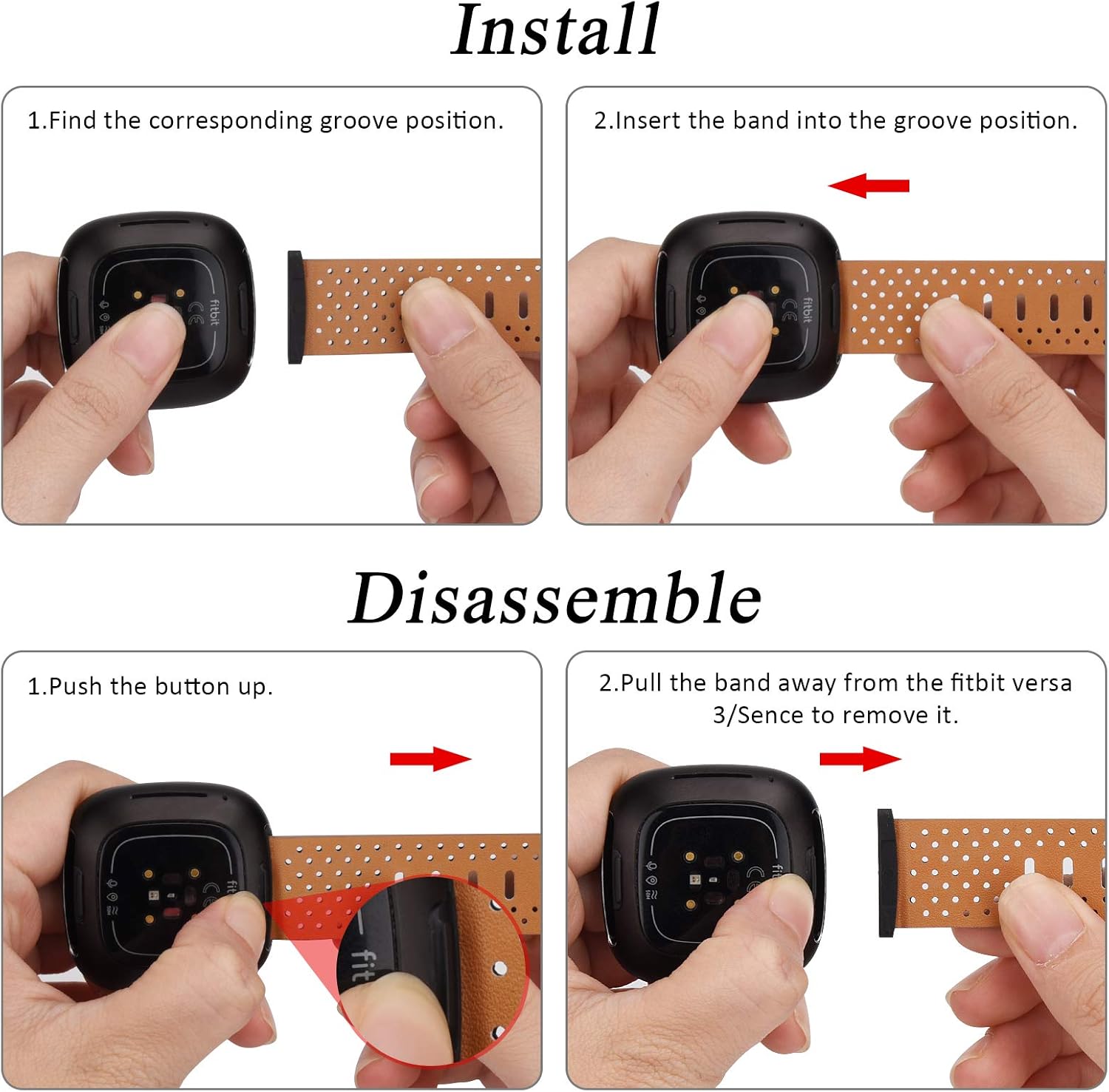 Strap Compatible with Fitbit Versa 3 / Fitbit Sense Strap Leather, Genuine Leather Replacement bands Compatible with Versa 3 - Image 5