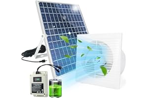 BOBUY Solar Powered Exhaust Fan with Battery, 25 W Waterproof Solar Panel 8 Inch Ventilation Vent Fan Solar Fan for Greenhouse, Chicken Coop,Shed, Garage, Attic, Barn, Workshop,14.8ft Cable,5000mAh Battery