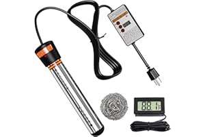 Immersion Water Heater,2000W Portable Electric Pool Warmer with Timer & Digital Thermometer,Stainless Steel Guard Bathtub Hea