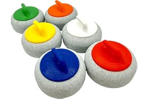3D Printed Curling Stone Magnets, Miniature Curling Rocks, 6 Pack Set with Red Orange Yellow Green Blue White, 38mm Diameter