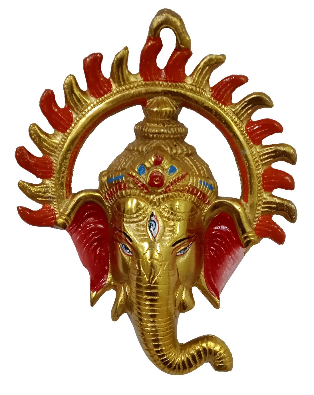 Purpledip Metal Wall Hanging Surya Ganesha: Ganapathi Vinayaka Plaque, Multicolor (12190A)