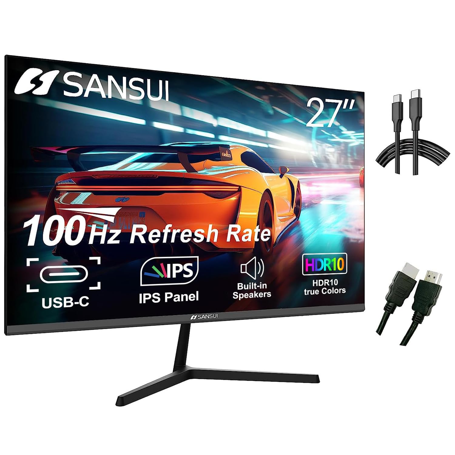 View 1 of SANSUI 27 Inch Monitor with Built-in Speakers, IPS USB Type-C 100 Hz FHD 1080P HDMI DP HDR10 Game RTS/FPS Tilt Adjustable VESA Compatible for Working Gaming(ES-27X3 Type-C & HDMI Cable Included)