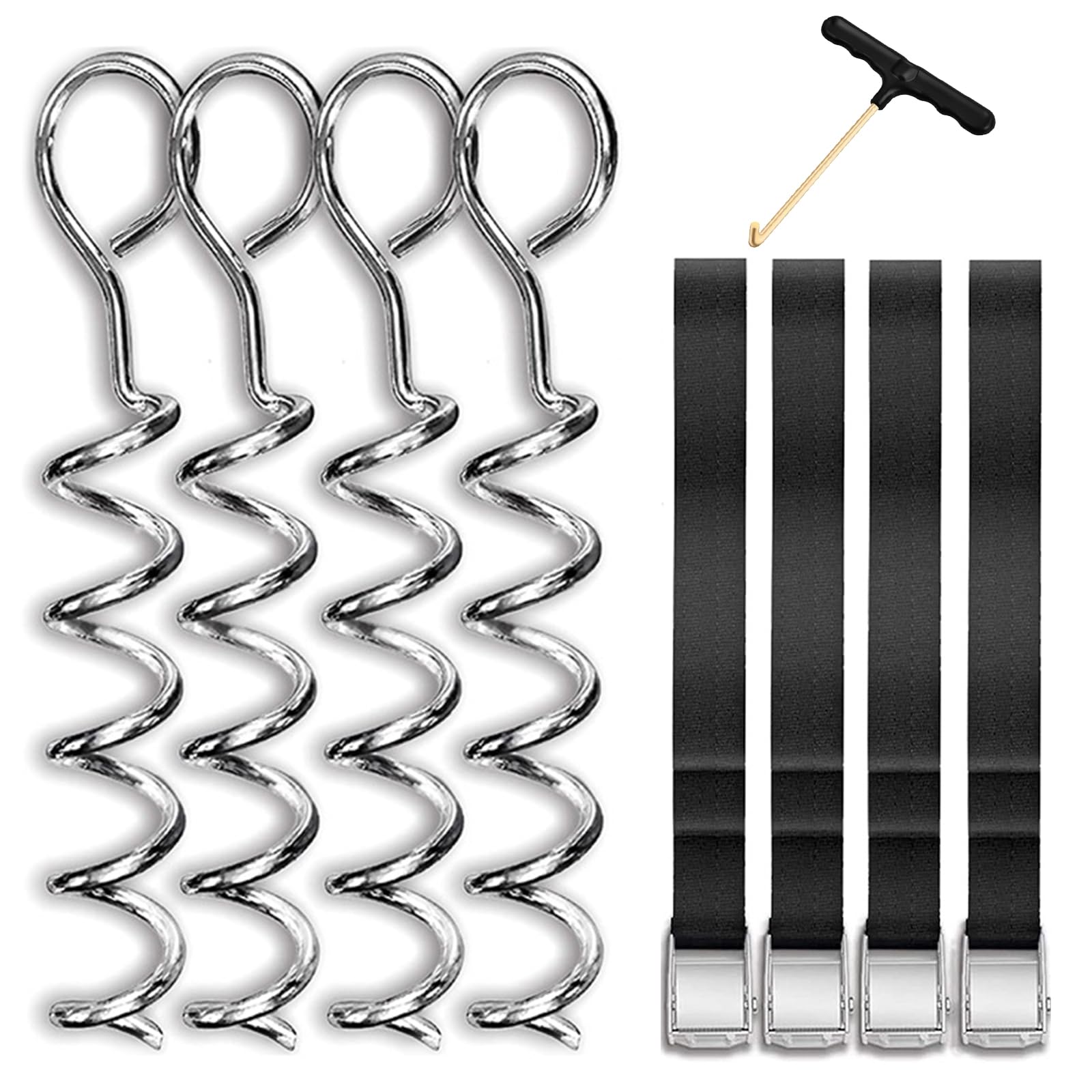Trampoline Tie Down Anchor Kit, Heavy Duty, Strong and Galvanised,31cm Ground Anchors High Wind Trampoline Accessories (Bright silver)