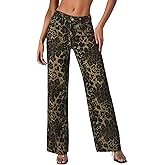 Kedera Women's Leopard Printed Wide Leg Jeans Baggy Straight Jeans Casual Boyfriend Mid Rise Ankle Denim Pants