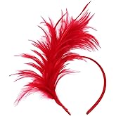 FELIZHOUSE 1920s Fascinator with Feathers Christmas Headband for Women Wedding Tea Party Headwea(Red)
