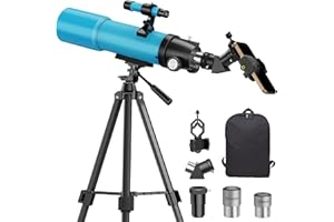 80mm Astronomical Refractor Telescope for Adults, Beginners & Kids 6+, Portable 500mm Scope with Tripod, Smartphone Adapter &