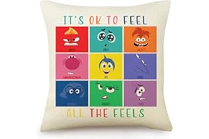 VIMITEAMER Inside Out 2 Pillow Cover Joy Anger Anxiety Fear Envy Sadness Linen Throw Pillowcase for Home Bedroom Sofa Office Decoration Gift for Child and Friends 18"x18"