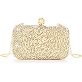 Inkfew Clutch Purses for Women Evening/Wedding Chic Rhinestone Bag Formal Purse Round Pearl Clasp Handbags for Women