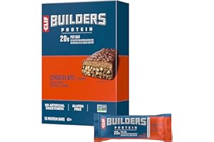 CLIF BUILDER'S CLIF BUILDERS Protein Bars - Chocolate Flavor - 20g Plant Based Protein - Gluten Free - Non-GMO - Low Glycemic - No Artificial Sweeteners - 2.4 oz. (12 Pack)