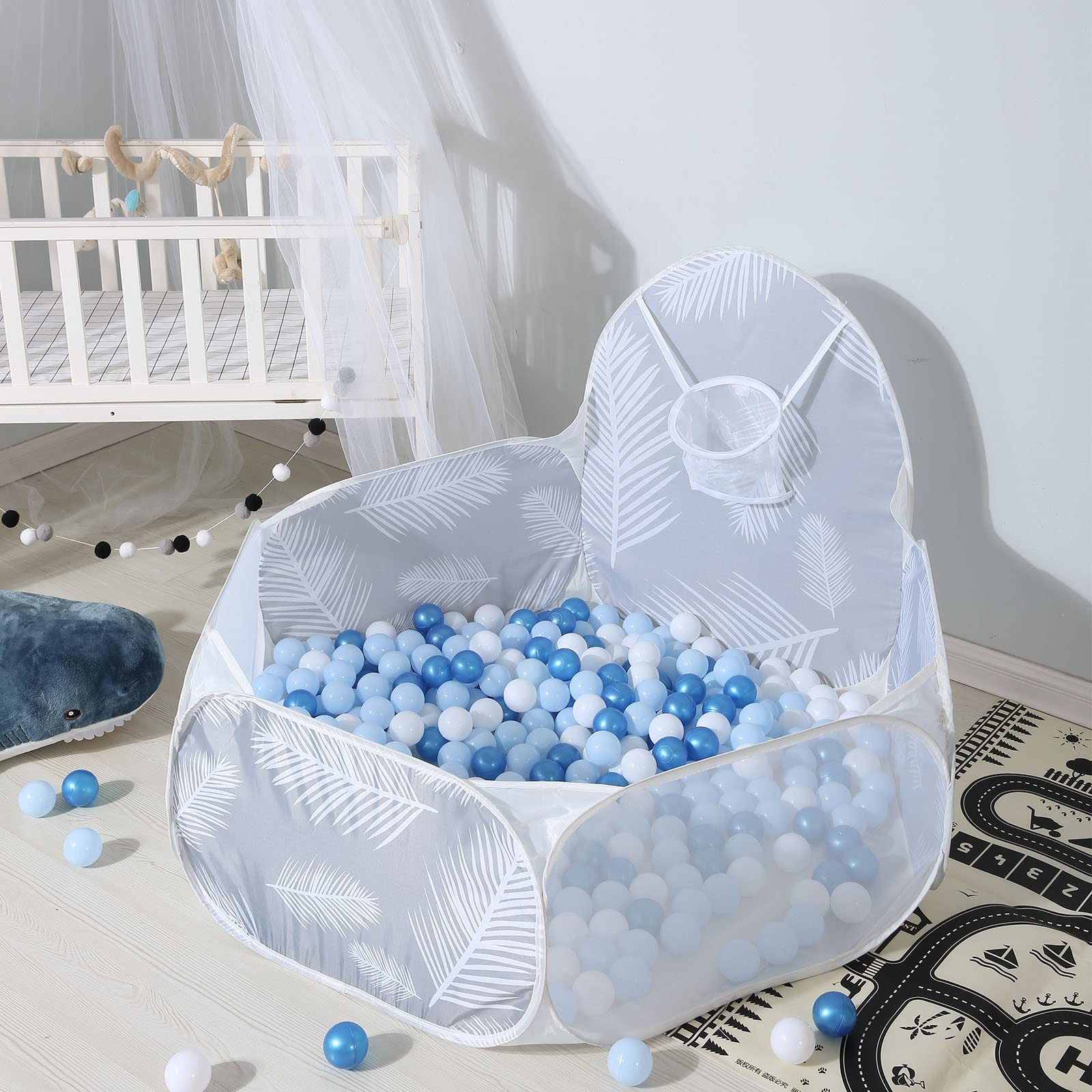 GOGOSO Ball Pit Balls for Toddler, Baby Plastic Playballs Kids Soft Pastel Pelotas Non-Toxic BPA-Free Pearl Blue+Light Blue+White 100 Balls