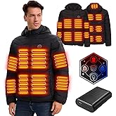 WeKit Heated Jackets for Men with Battery Pack, 15 Heating Zones Electric Heated Hoodie, Heating Coat for Winter Outdoor