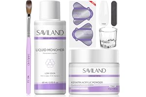 SAVILAND Acrylic Nail Kit for Beginners: 30g Clear Acrylic Powder and Liquid Set with #12 Nail Brush, Forms & Manicure Tools for Extensions DIY 3D Nail Art Sculpting Home Salon Use