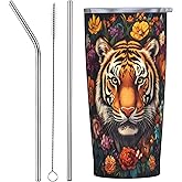 Yamegoun Tiger Tumbler with Lid and Straw 20 oz Stainless Steel Insulated Tumbler Coffee Cup for Christmas Birthday Gifts
