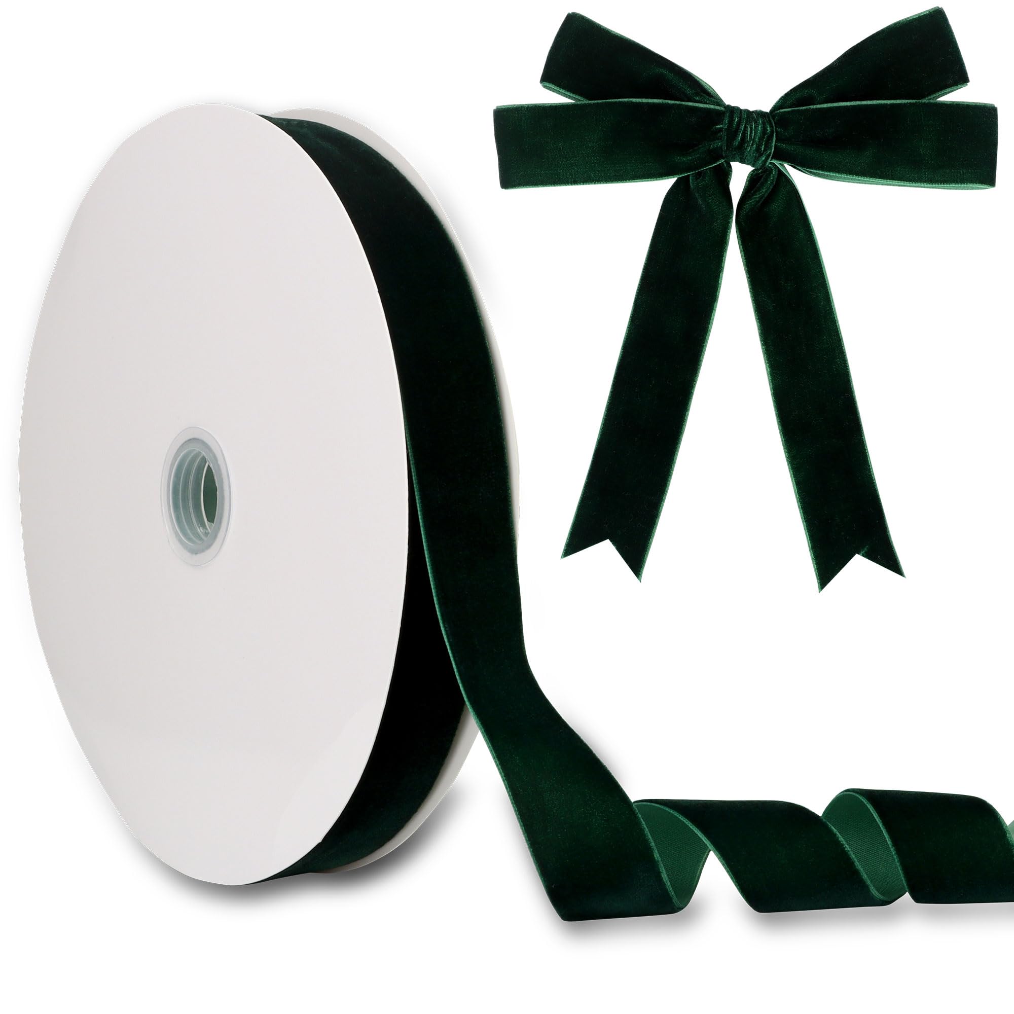 Photo 1 of 1 Inch Velvet Ribbon 30 Yards LVYOUIF Single Side Flocked Christmas Ribbon Roll for Gift Wrapping, Bouquets, Tree Bows, Holiday & Party Decoration Dark Green -165