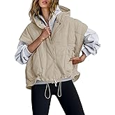 Yanekop Cropped Puffer Vest Women Lightweight Quilted Jacket Oversized Poncho Stand Collar Full Zip Sleeveless Coat