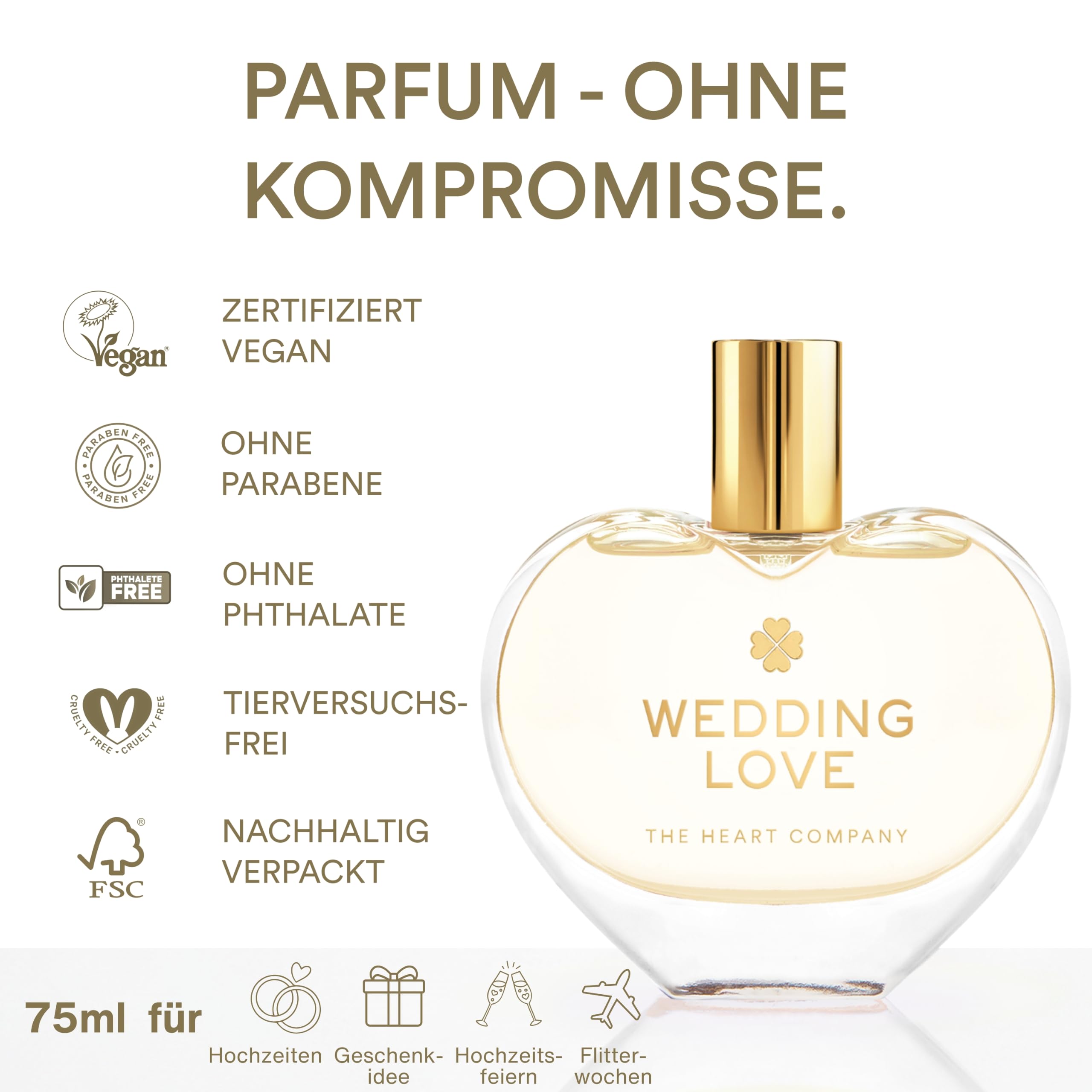 WEDDING LOVE Hochzeitsparfum Damen 75 ml - Veganes Eau de Parfum mit Pfirsich, Aprikose & Vanille - Brautparfüm für Braut & Brautjungfer - Geschenk zur Hochzeit, Verlobung & zum Hochzeitstag 5