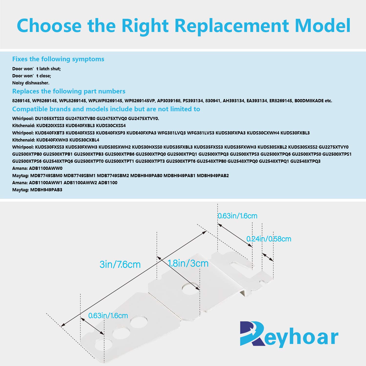 Reyhoar 2 Pack 8269145 Undercounter Dishwasher Upper Mounting Bracket Replacement with Screws Compatible with Whirlpool & KitchenAid Dishwashers, Replaces WP8269145 AP3039168 PS393134