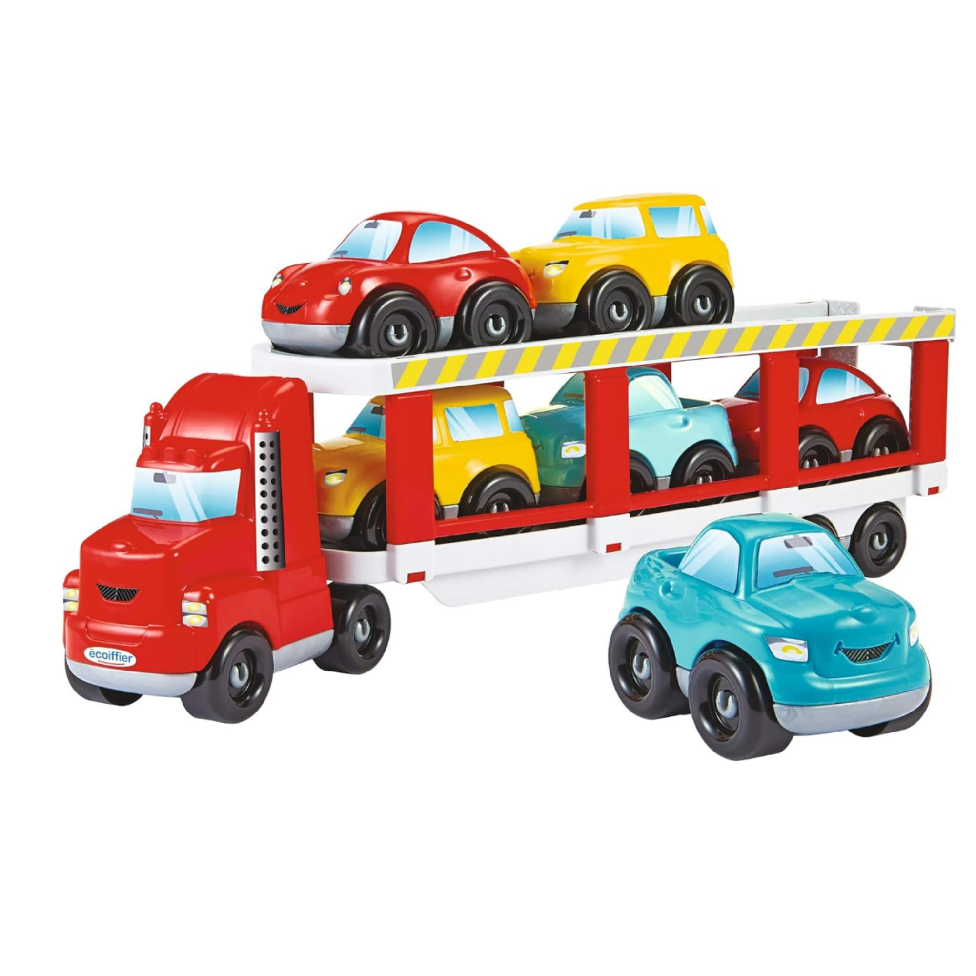 Ecoiffier - Abrick Car Transporter Toy - Large Truck Includes 6 Toy Cars with Passenger Ramp for Boys and Girls from 18 Months
