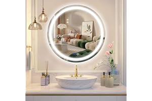 Beelux 24" Round LED Bathroom Mirror with Lights,Lighted Bathroom Vanity Mirror for Wall Anti-Fog, Dimmable, Backlit Memory Function, Waterproof, Tempered Glass,3 Colors Adjustable