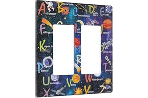 WPSHIJIA ABC Outer Space 2 Gang Rocker Decora Light Switch Cover Decorative Alphabet Galaxy Educational Outlet Covers Wall Plate Electrical Faceplate Switchcovers GFCI for Kidroom Nursery Boyroom Decor