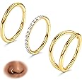 BodyBonita 3pcs Nose Rings Hoops - 316L Surgical Steel Double Hoop Nose Rings 14G/16G/18G/20G Hinged CZ Piercing Jewelry Septum Clicker Rings Cartilage Earring Helix Rook Tragus Daith 7mm/8mm/9mm/10mm