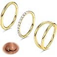 BodyBonita 3pcs Nose Rings Hoops - 316L Surgical Steel Double Hoop Nose Rings 16G/18G/20G Hinged CZ Conch Piercing Jewelry Se