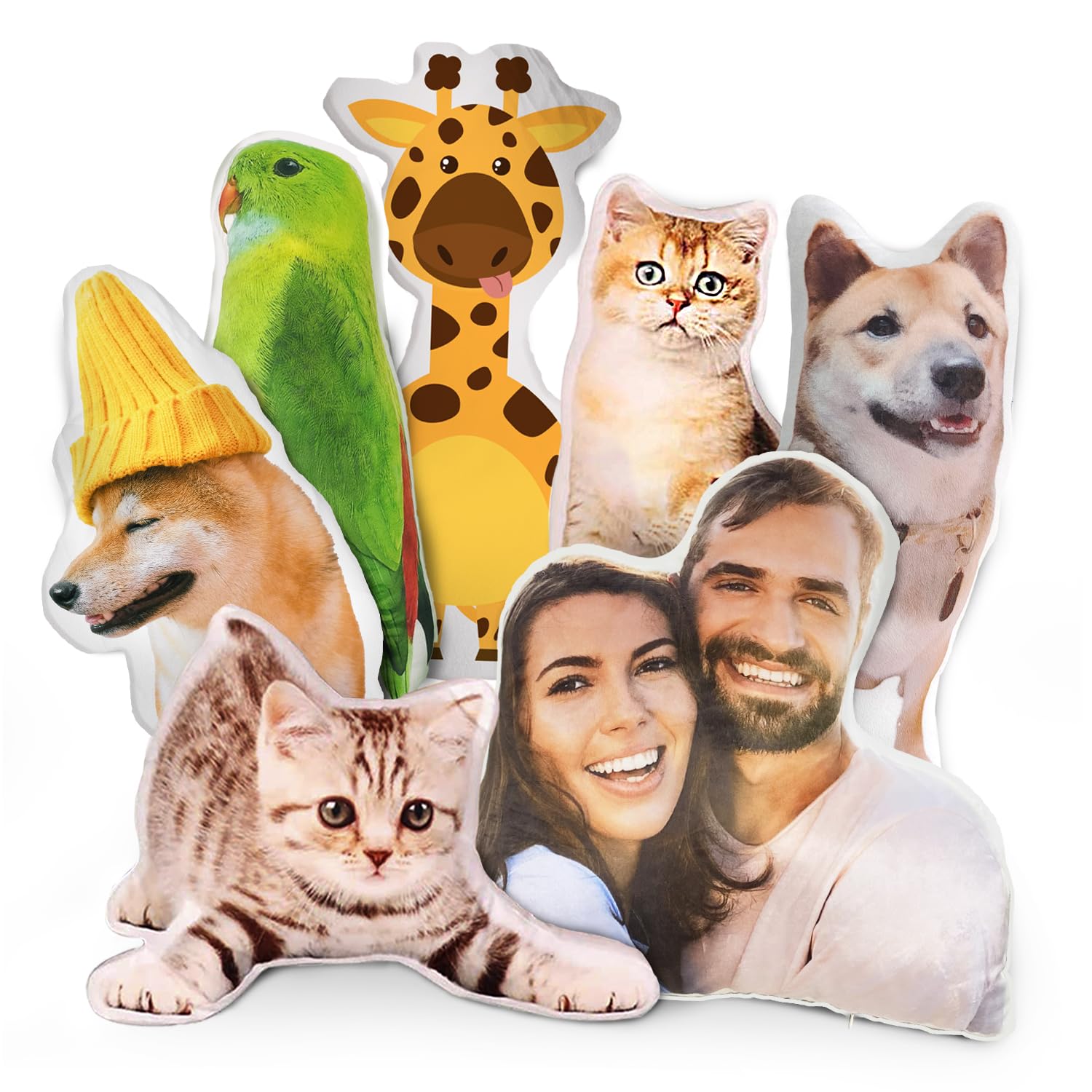 Wucidici Custom Pet Pillow with Picture, Personalized Photo Dog Cat Face Shaped Pillow, Customized Stuffed Animal Pictures Pillows Memorial Loss Sympathy Gifts - 12"