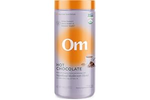 OM MUSHROOM SUPERFOOD Hot Chocolate Blend – Dutch Cocoa with Lion’s Mane, Reishi, Chaga & Turkey Tail – Supports Focus, Calm & Stress Relief – 2g Sugar, 25 Calories – 8.47 oz Canister (30 Servings)