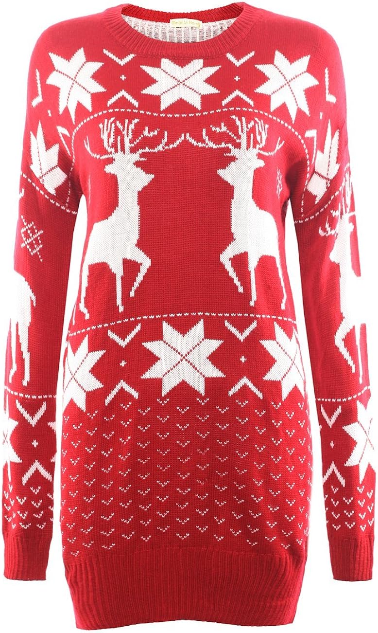 Knit Dress Ladies Elegant Short Reindeer Print Christmas Sweater Long