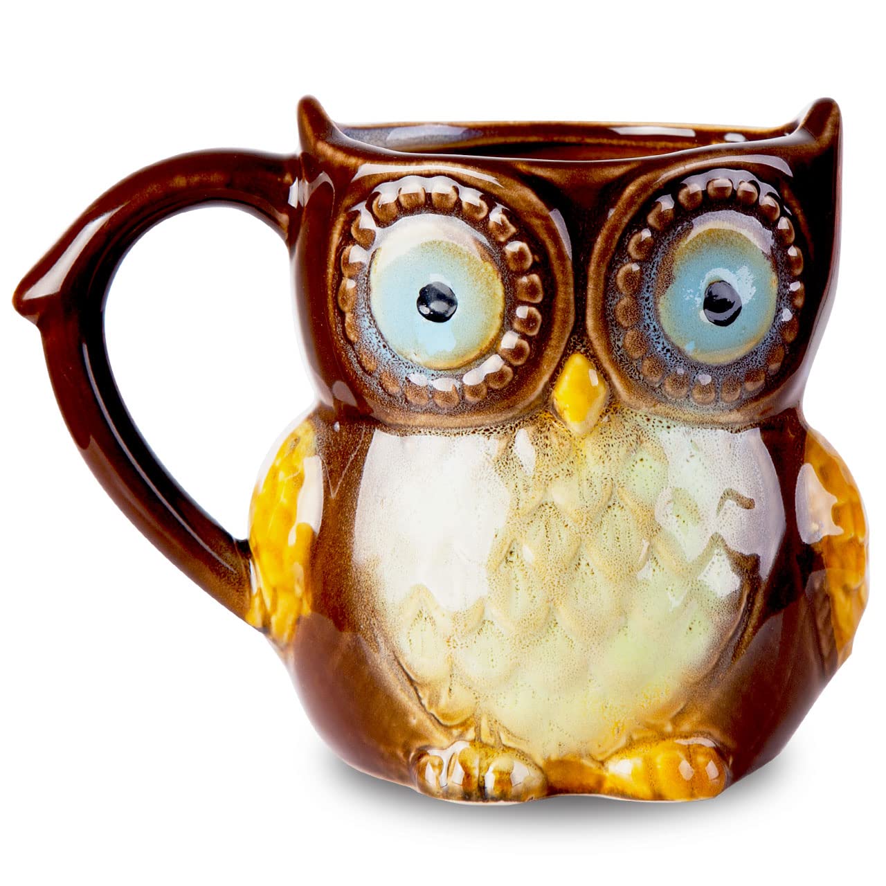 Greencherry Cute Owl Coffee Mug 12 oz for Coffee Tea Cyan Cute Owl Morning Coffee Ceramic Mug (Brown)