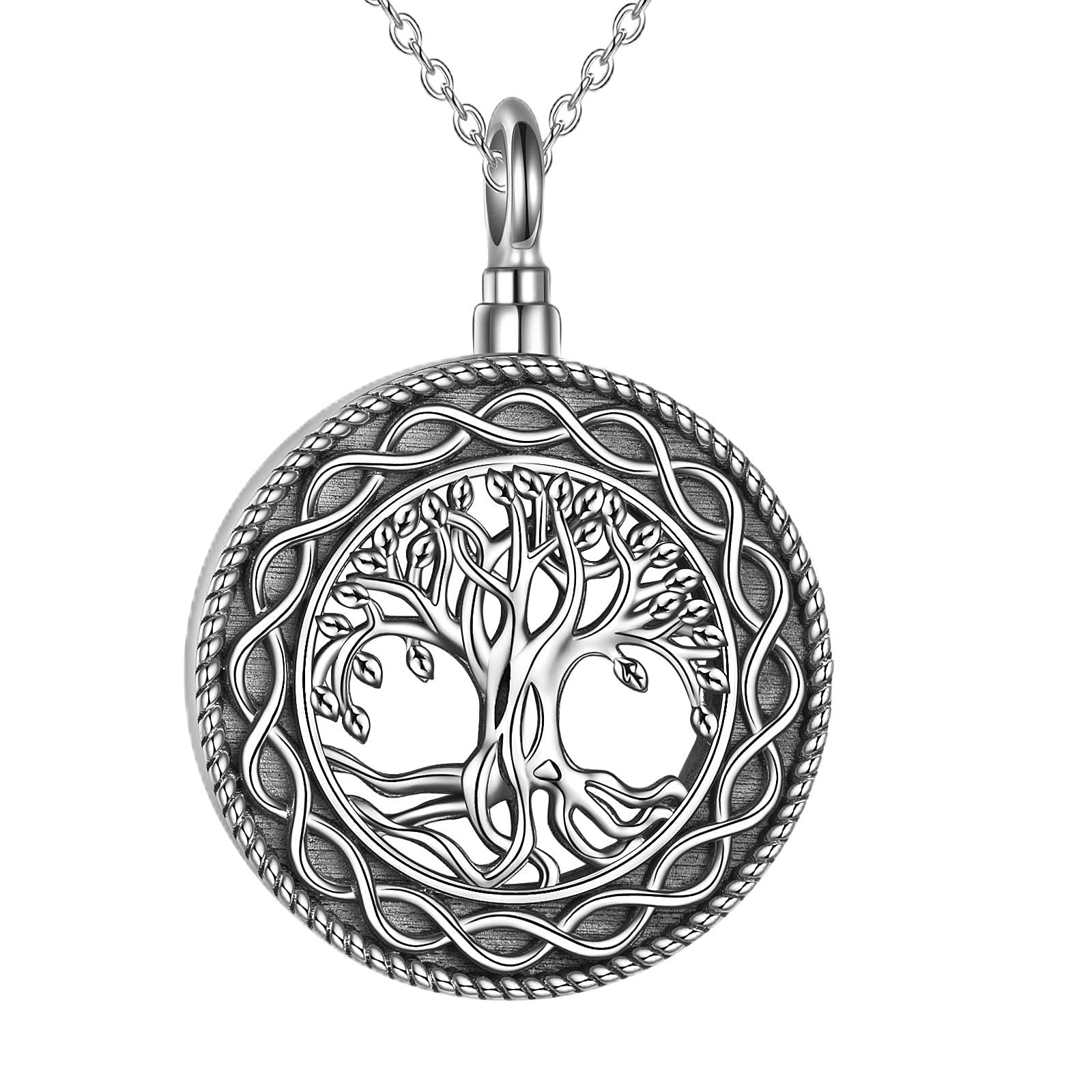 YFN Tree of Life Urn Necklace For Ashes Sterling Silver Ashes Keepsake Cremation Pendant Ashes Jewellery for Women Men Dog Cat