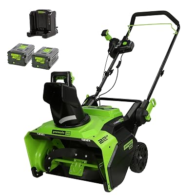 Greenworks Pro 60V 22" Brushless Cordless Snow Blower (Single Stage), (2) 5.0Ah Batteries and Dual Port Charger Included