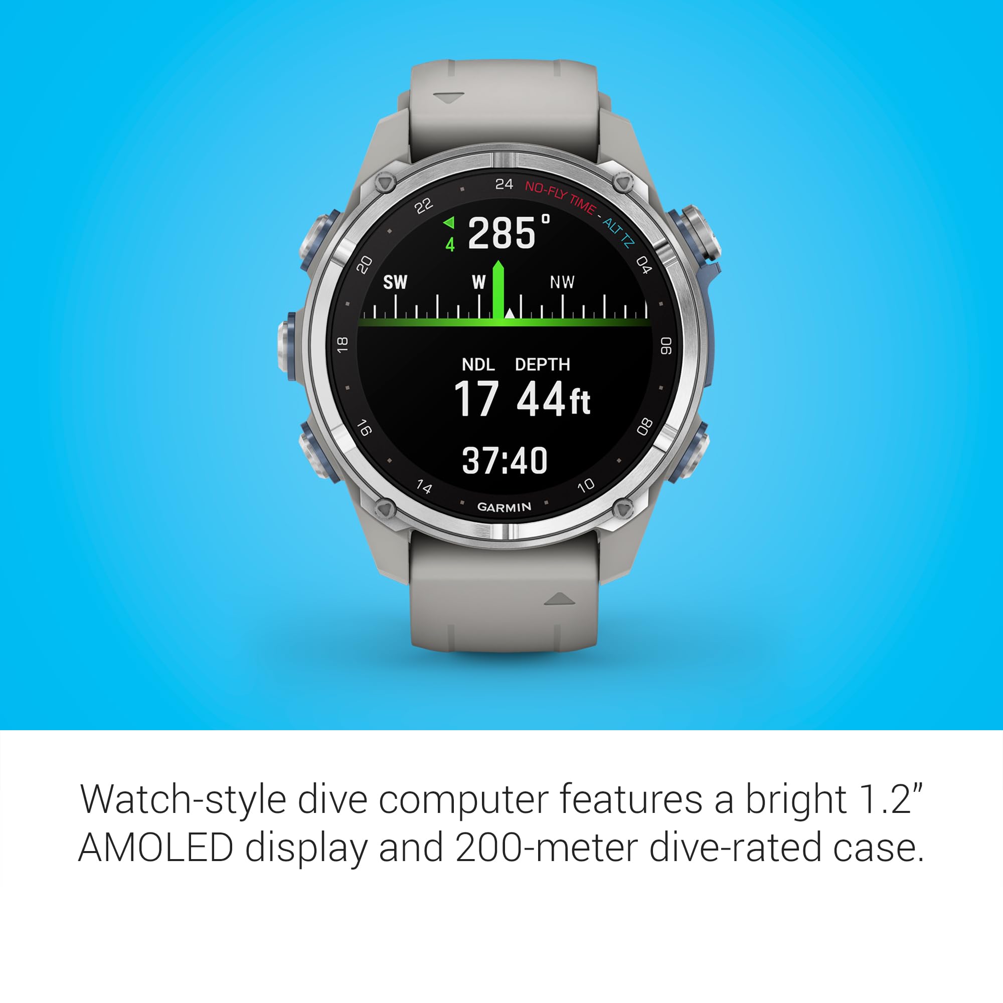 Garmin Descent Mk3 Watch Style-Dive Computer, 43mm, Steel with Fog Gray Band