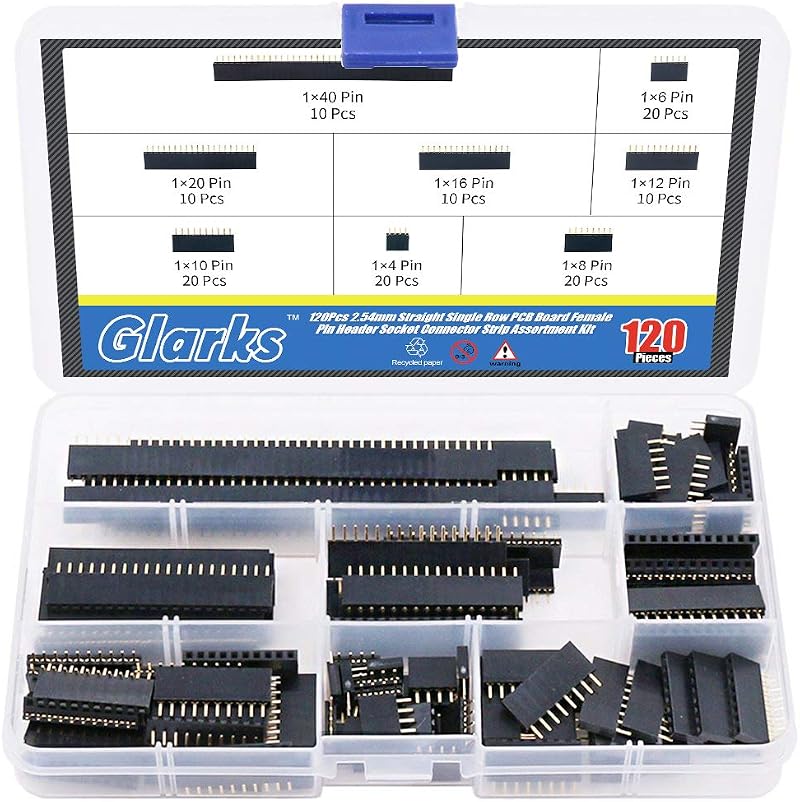 GLARKS 120Pcs 2.54mm Female Pin Header Socket Strip Assortment Kit for Arduino