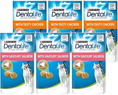 PURINA Dentalife Dental Treats for Cats Bundle of 6 Chicken 40g x3 Salmon 40g x3