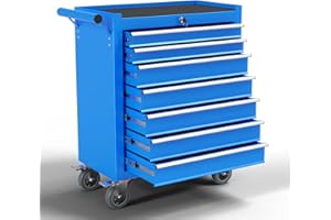 OAKANDO 7-Drawer Meatl Rolling Tool Chest with Wheels,Tool Storage Cabinet with Locking System，Toolbox with Wheels for Garage, Warehouse, Workshop, Repair Shop (Blue, 7-Drawer)