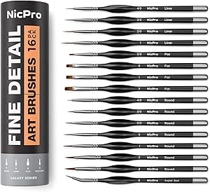 Nicpro New Small Detail Paint Brush Set,16 Professional Miniature Fine Detail Brushes for Watercolor Oil Acrylic,Craft Models Rock Painting & Paint by Number