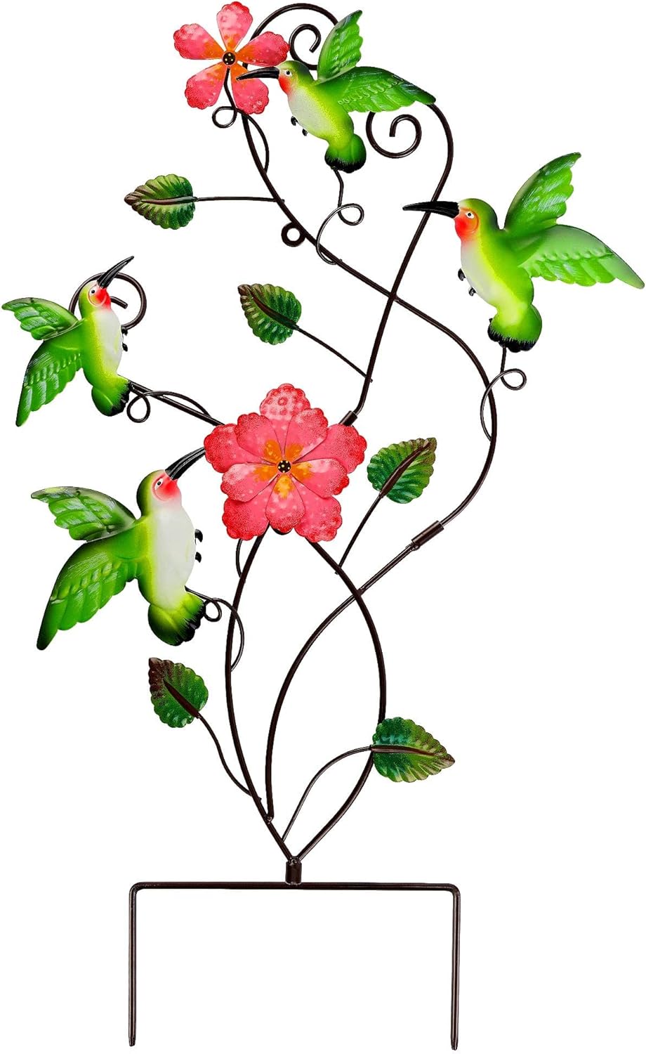 Decorative Garden Stakes - Juegoal 28 Inch Hummingbirds Garden Stake Decor, Colorful Look & Personalities Flowers Metal Wall Art Spring Decoration, Yard Outdoor Lawn Pathway Patio Ornaments
