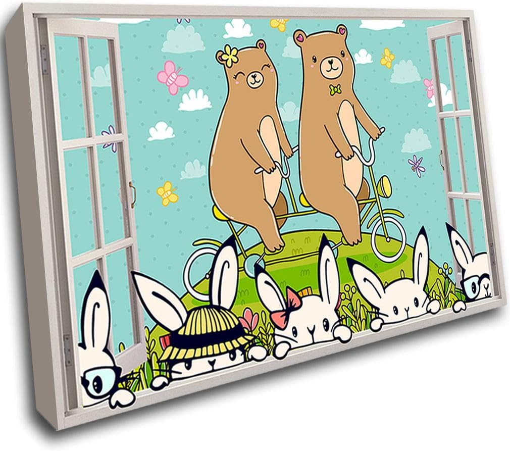 LoveSticker J779 Bunny Rabbits Bears Bicycle Window Wall Decal 3D Art Picture Canvas Room(16x24inch (40x60cm))