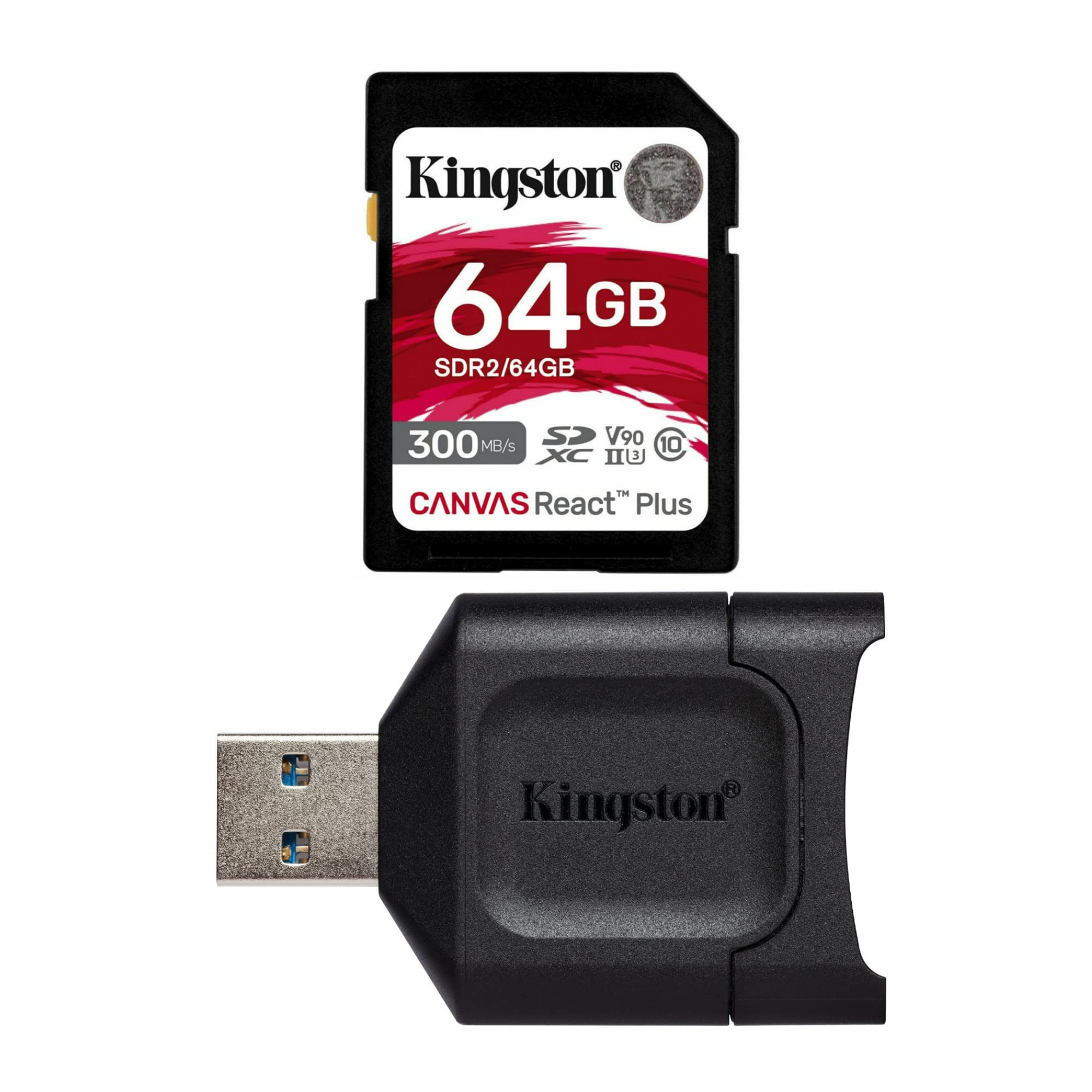 Kingston MLPR2/64GB SD Card + Card Reader (64 GB SDXC React Plus SDR2 + MLP SD Reader)