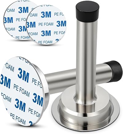 MINISTAR 2Pcs Stainless Steel Adhesive Door Stop Sound Dampening Bumper No Screw