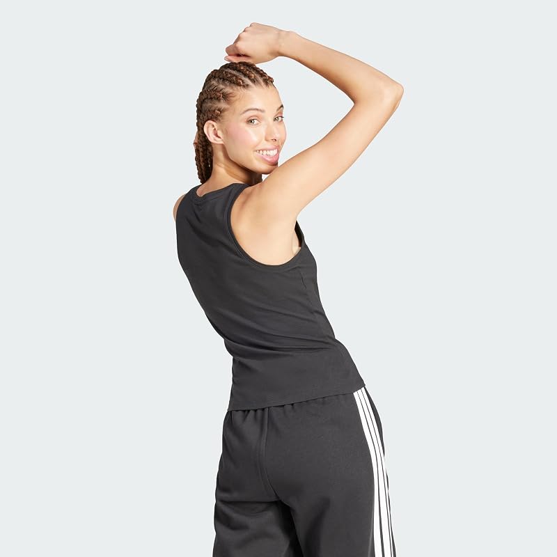 Damen Essentials Linear Slim Cotton Tank Shirt, Black/White, S