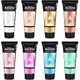AUREUO Metallic Acrylic Paint Set - 8 Pearlescent Colors 0.71 Fl Oz / 21ml | Shinning Art Paints for Crafts Decor Rich Pigments Non-toxic Painting Supplies for Artists