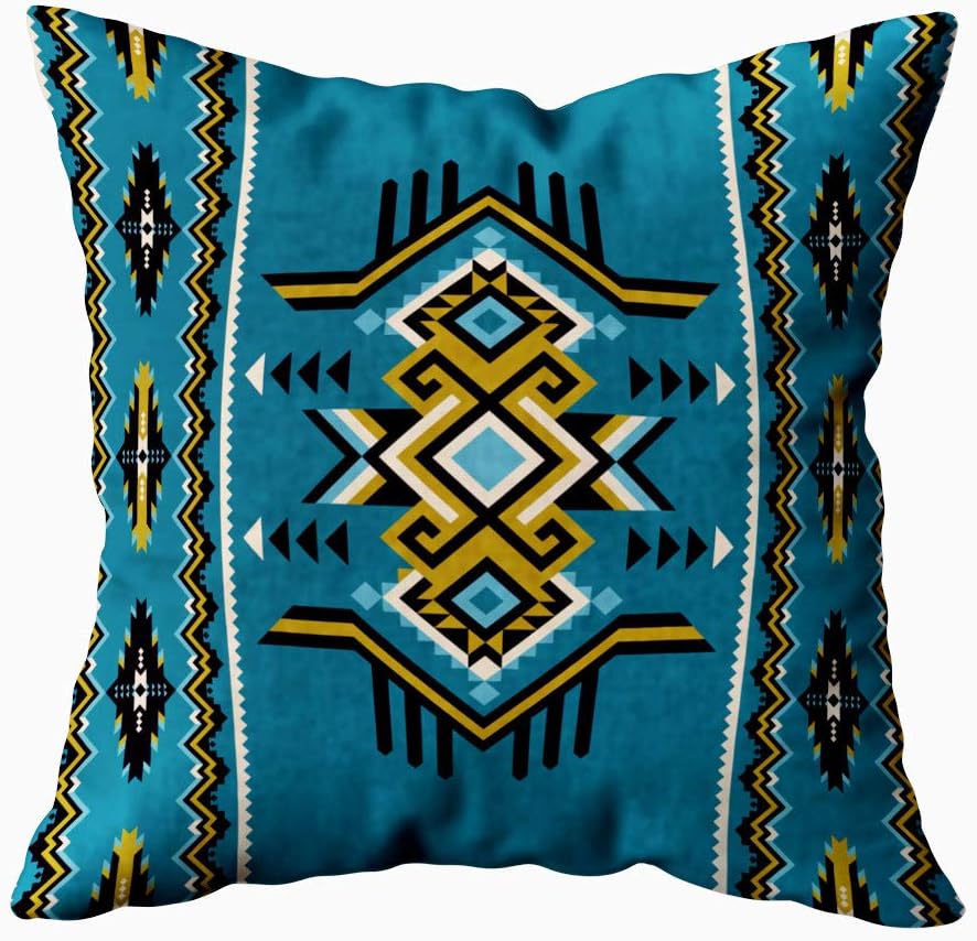 HerysTa 20x20 Pillow Case, Home Cotton Throw Pillow Case Invisible Zipper Cushion Cases Tribal Abstract Geometric Ornament Ethnic Square Sofa Bed Décor,Blue White