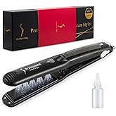 Steam Hair Straightener Flat Iron Professional Ceramic Tourmaline 2-in-1 Straightening Iron, Adjustable 300-450F Salon Heat, 110-220V Dual Voltage, Black