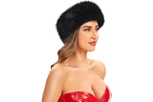 RSLOVE Women Faux Fur Headband - Elastic Fuzzy Winter Ear Warmers Thick Earmuffs Cover for Cold Weather Christmas Holiday outfit One Size Black