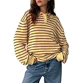 Women Striped Sweater Rugby Polo Oversized Color Block Knit Pullover Tops Vintage Preppy Going Out Streetwear