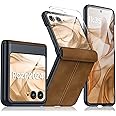 for Motorola Razr 2024 Case, Built-in Screen Protector& Hinge Protection & Ultra Thin PU Leather Matte PC Shockproof Phone Cover Smartphone Case for Moto Razr 2024(Brown)