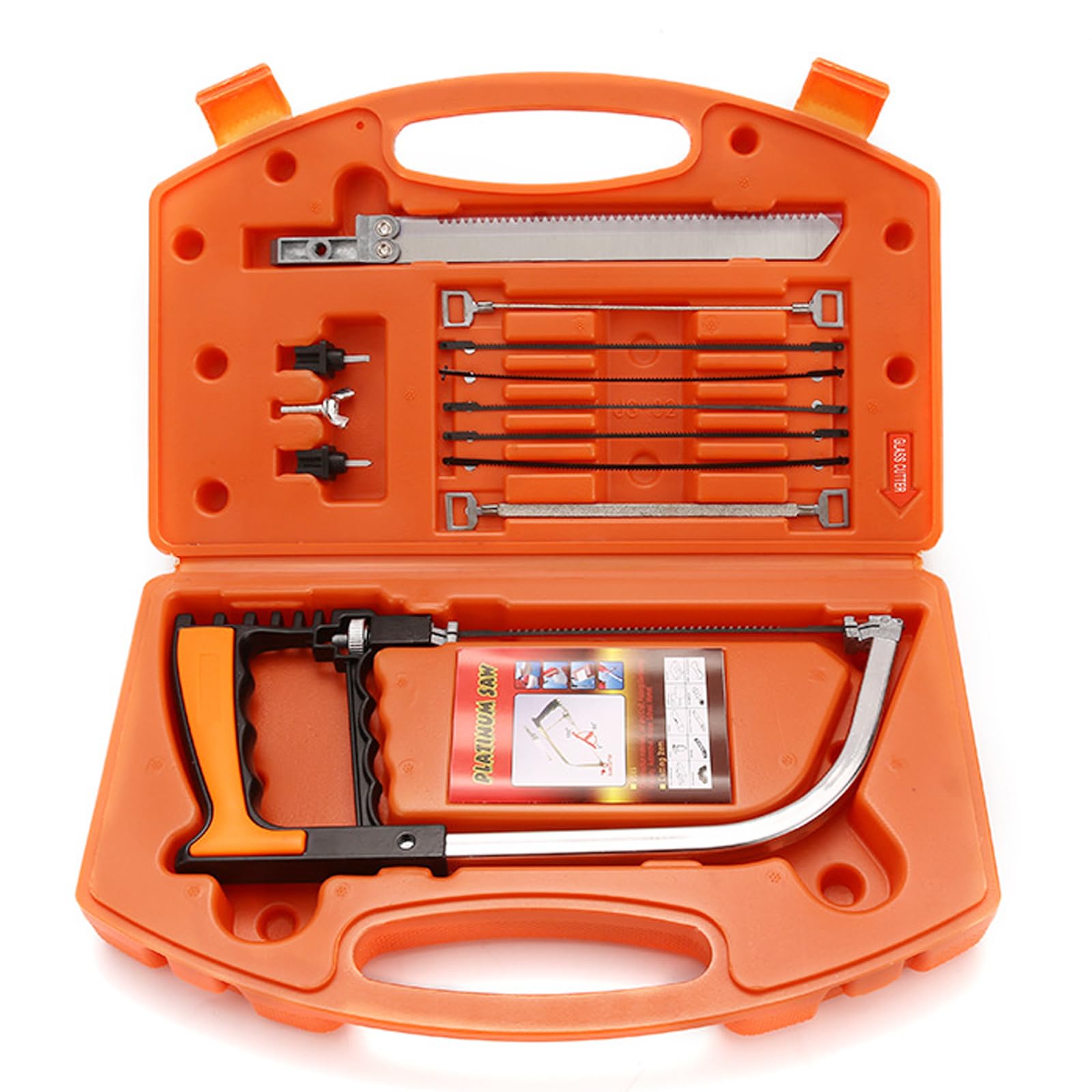 13 in 1 Multifunction Hacksaw Tool - Handheld Bow Saw Interchangeable Blades & Carry Case, with 8Pcs HSS Extra Steel Blades, Mini Hand Hack Saw Set for Metal Wood Plastic Tile Ceramic Cutting