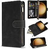 ZZXX for Samsung Galaxy S23 Wallet Case with RFID Blocking Card Slot PU Leather Zipper Flip Folio with Strap Kickstand Protective Cover for Samsung Galaxy S23 Case Wallet(Black-6.1 inch)